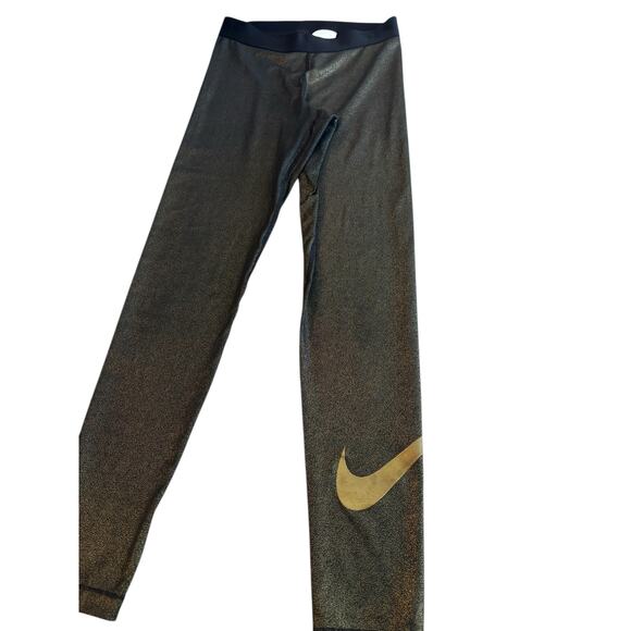 NIKE BLACK GOLD SHIMMER LEGGINGS SIZE MEDIUM - Picture 2 of 7